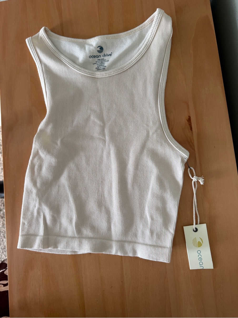 Ocean Drive Cream Ribbed Crop Tank
